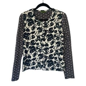 Oilily Women's Button Front Long Sleeve Top Size Large Black Floral Print‎